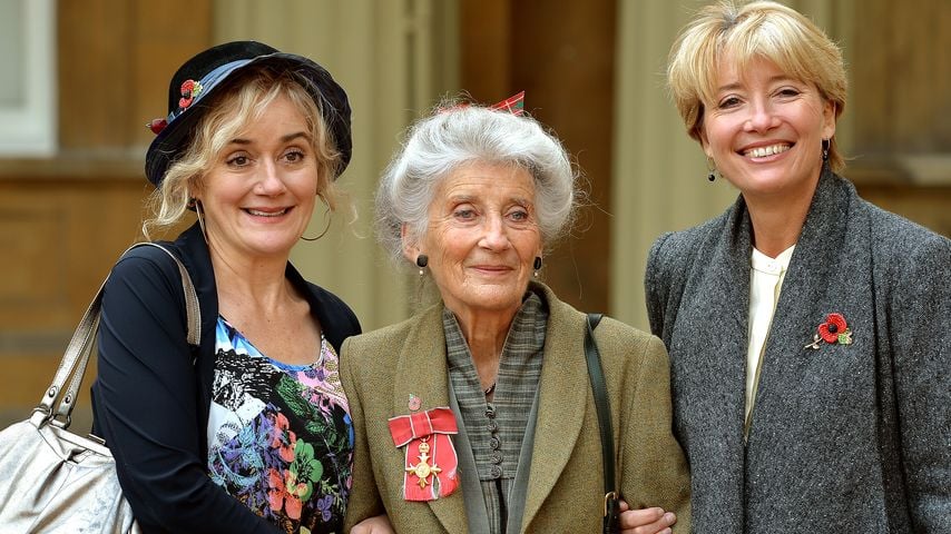 Phyllida Law mit Sophie Thompson und Emma Thompson nach der Investitur im Buckingham Palast, London, 11. November 2014