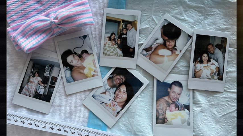 Polaroid-Bilder von Javi Marroquin, Lauren Comeau und ihrer gemeinsamen Tochter Sissy