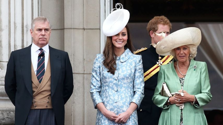 Prinz Andrew, Prinzessin Kate, Prinz Harry und Königin Camilla im Jahr 2015