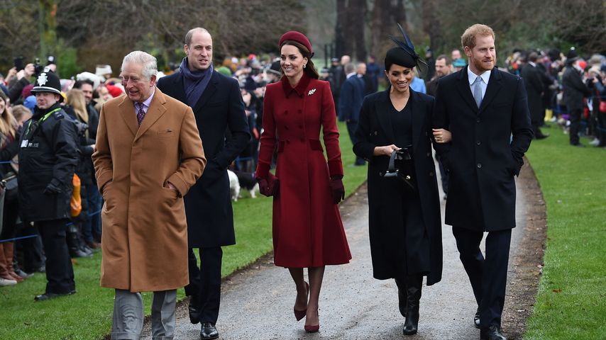Prinz Charles, Prinz William, Herzogin Kate, Herzogin Meghan und Prinz Harry, Dezember 2018
