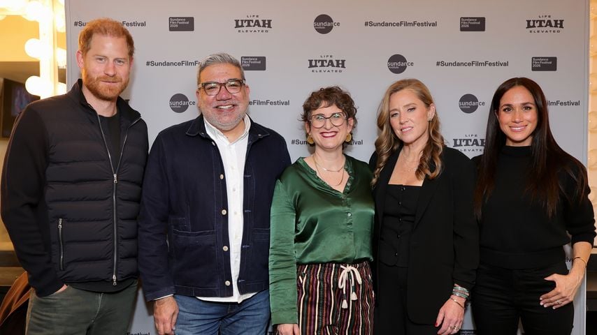 Prinz Harry, Eugene Hernandez, Alysa Nahmias, Amy Redford und Herzogin Meghan beim Sundance Film Festival, Januar 2026
