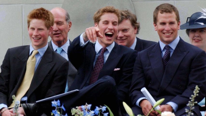 Prinz Harry, Prinz William und Peter Phillips bei der Parade zum Goldenen Thronjubiläum der Queen 2002