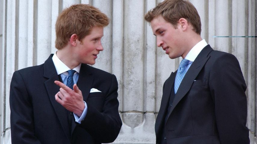 Prinz Harry und Prinz William auf dem Balkon des Buckingham Palace, 2003