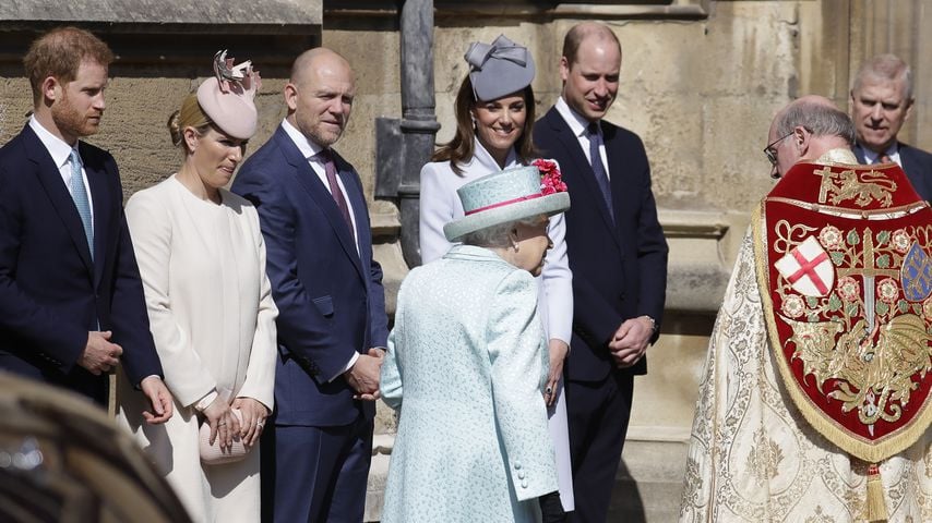 Prinz Harry, Zara Tindall, Mike Tindall, Herzogin Kate und Prinz William bei der Ostermesse