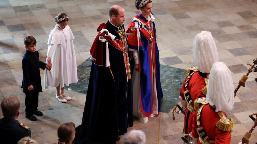 Prinz Louis, Prinzessin Charlotte, Prinz William und Prinzessin Kate, König Charles' Krönung