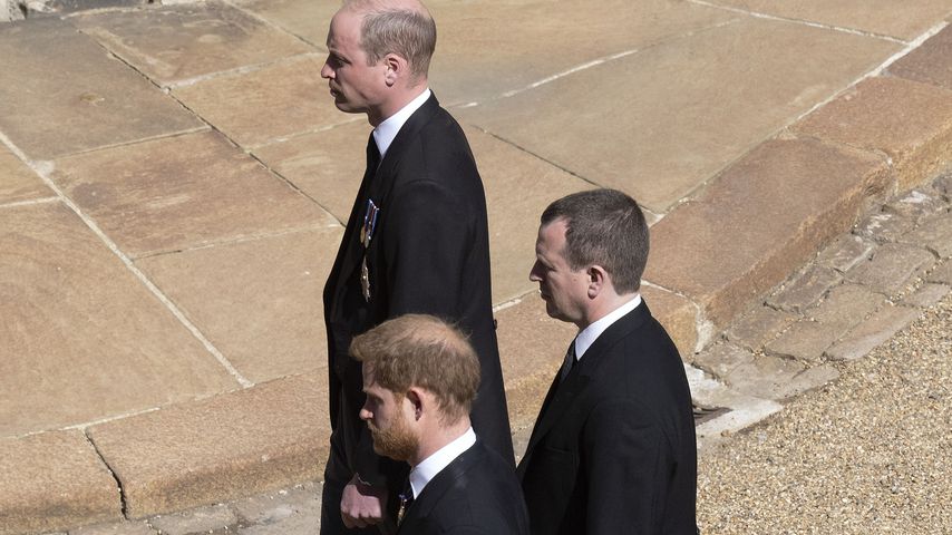 Prinz William, Peter Phillips und Prinz Harry bei Prinz Philips Beerdigung, April 2021