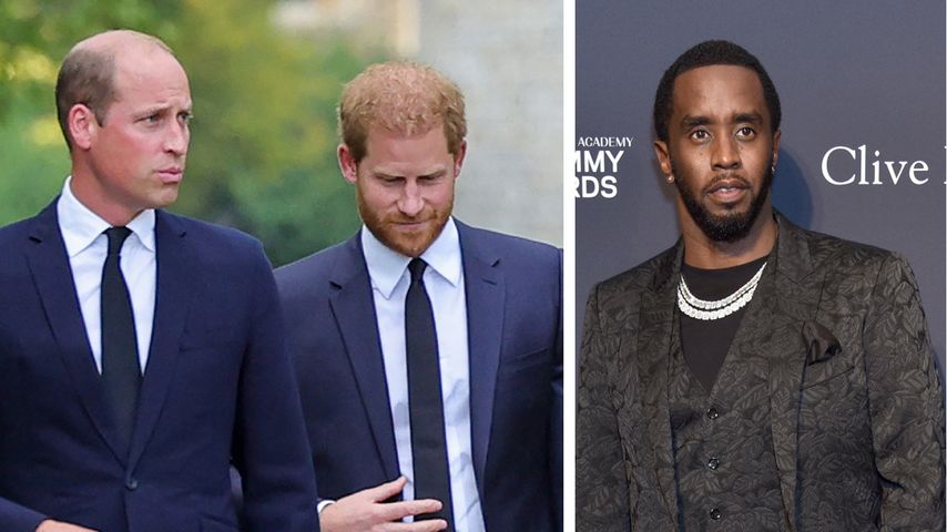 Collage: Prinz William, Prinz Harry und P. Diddy