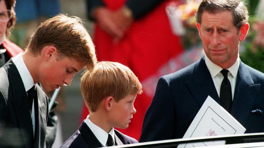 Prinz William, Prinz Harry und Prinz Charles bei Dianas Beerdigung
