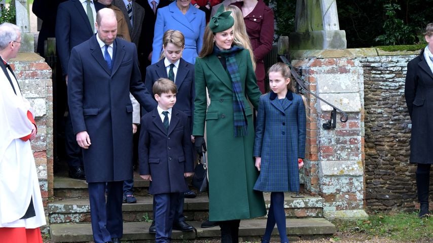 Prinz William, Prinzessin Kate und ihre Kinder beim Gottesdienst, Dezember 2024, Sandringham