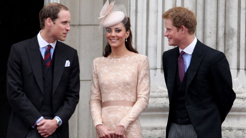 Prinz William, Prinzessin Kate und Prinz Harry im Juni 2012