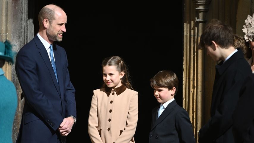 Prinz William mit Prinzessin Chalotte und Prinz Louis am Eingang der St George's Chapel, April 2026