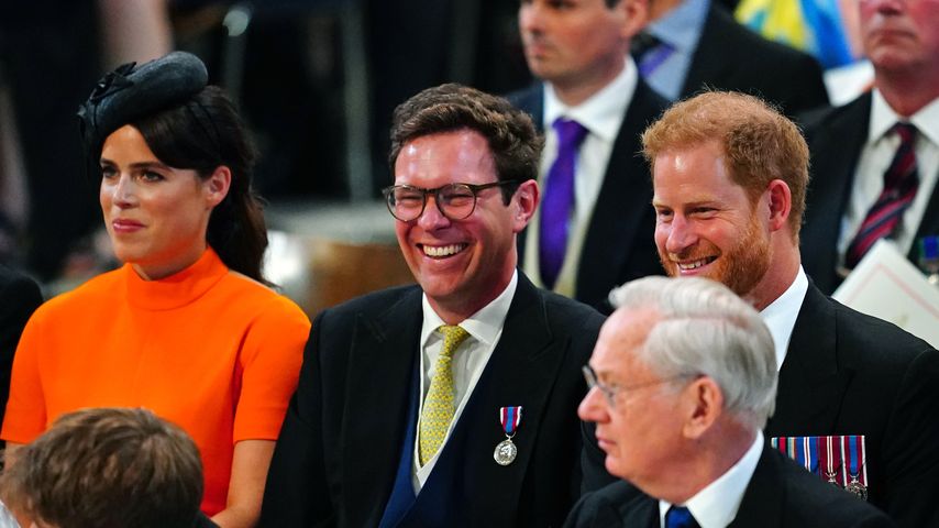 Prinzessin Eugenie, ihr Ehemann Jack und Prinz Harry im Juni 2022