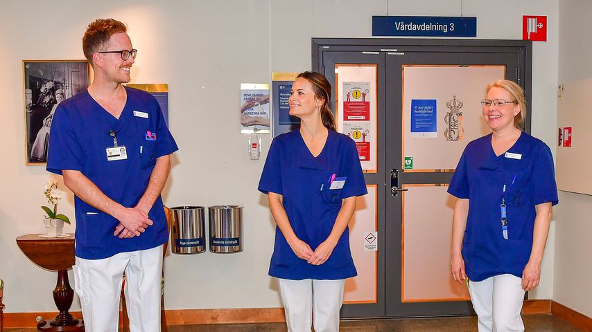 Prinzessin Sofia von Schweden mit ihren Kollegen im Krankenhaus, April 2020
