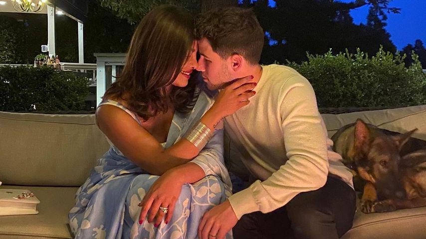 Priyanka Chopra und Nick Jonas mit ihrem Hund