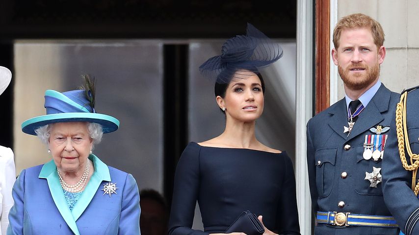 Queen Elizabeth II, Herzogin Meghan und Prinz Harry im Juli 2018