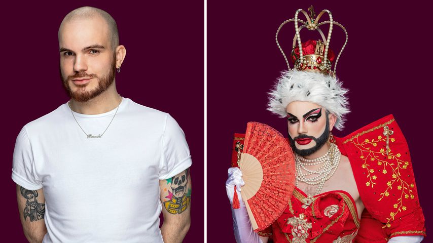 "Queen of Drags"-Star Bambi Mercury in einer Vorher-Nachher-Collage