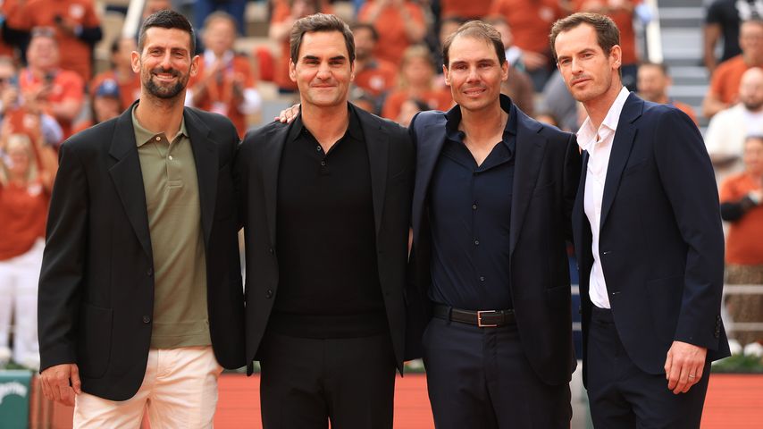 Rafael Nadal mit Roger Federer, Novak Djokovic und Andy Murray, Mai 2025