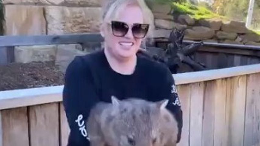 Rebel Wilson mit einem Wombat im Zoo von Sydney
