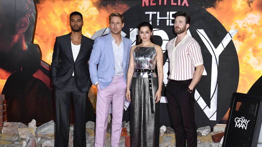 Regé-Jean Page, Ryan Gosling, Ana de Armas und Chris Evans in London, Juli 2022