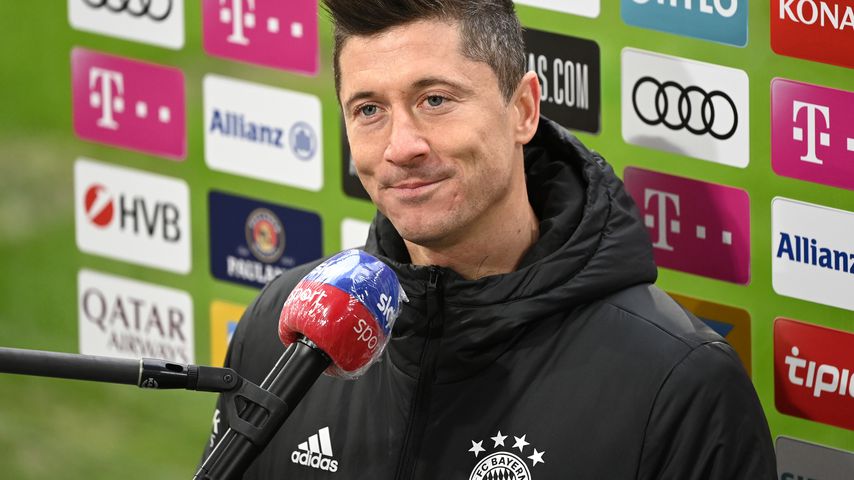 Robert Lewandowski auf einer Pressekonferenz in München im März 2021