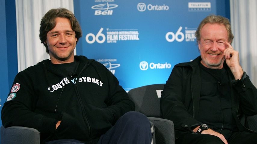 Russell Crowe und Ridley Scott bei einer Pressekonferenz in Toronto zu "A Good Year" während des TIFF 2006