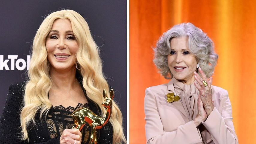 Collage: Sängerin Cher und Schauspielerin Jane Fonda glänzen auch im Alter noch bei Events.