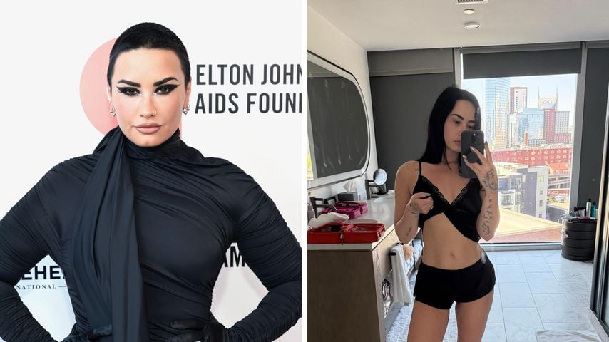 Collage: Demi Lovato posiert vor und nach ihrem körperlichen Wandel.