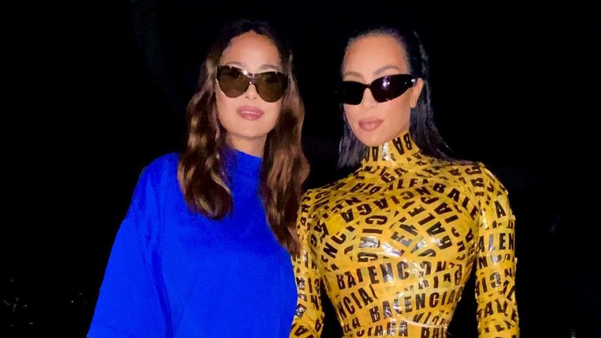 Salma Hayek und Kim Kardashian auf der Pariser Fashion Week im März 2022