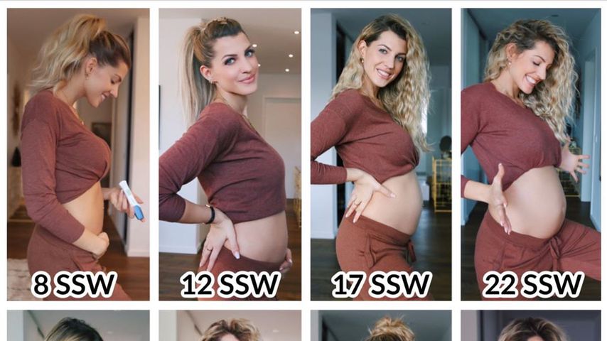 Kugel-Collage: So entwickelte sich Sarah Harrisons Babybauch