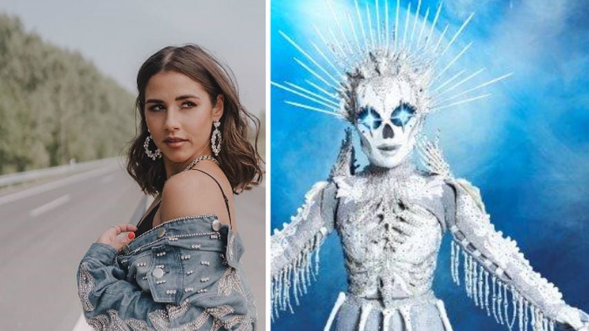 Collage: Sarah Lombardi und das "The Masked Singer"-Skelett