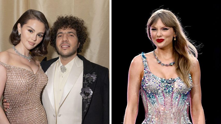 Collage: Selena Gomez, Benny Blanco und Taylor Swift