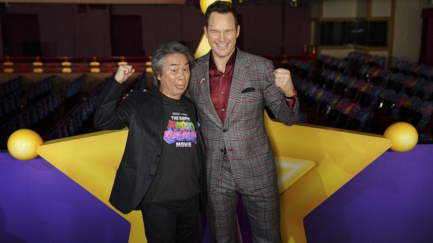 "Super Mario"-Erfinder Shigeru Miyamoto und Chris Pratt bei der Weltpremiere von "The Super Mario Galaxy Movie" in Kyoto, März 2026
