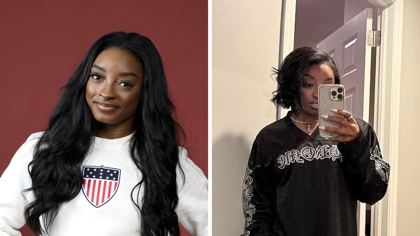 Collage: Simone Biles mit neuer Bob-Frisur im November 2024