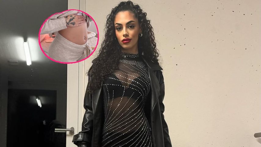 Schwangere Siria Longo zeigt ihren wachsenden Babybauch