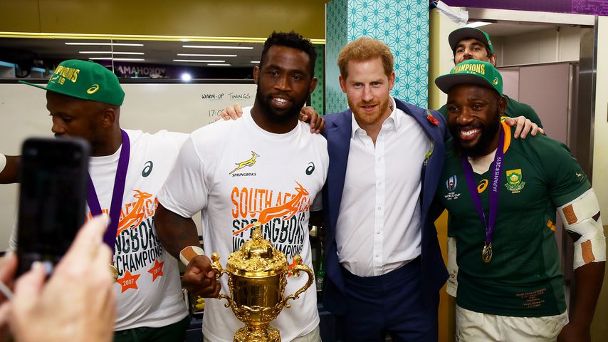 Siya Kolisi, Prinz Harry und Tendai Mtawarira, 2019