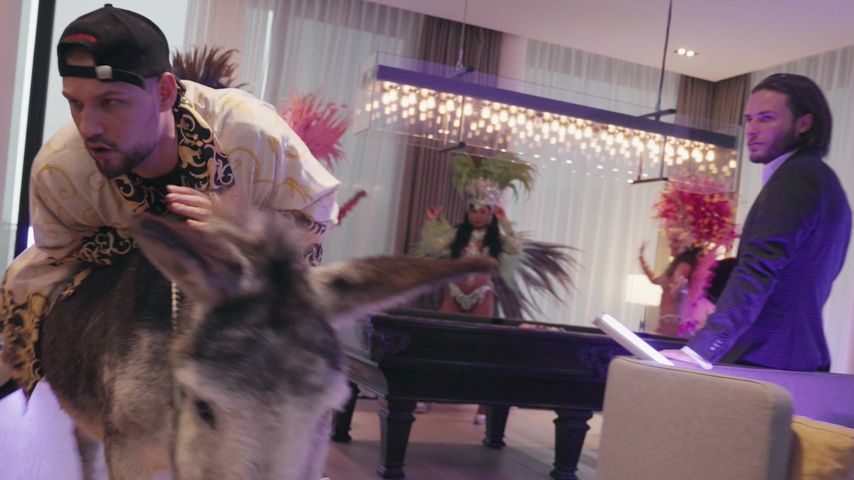 Slavik mit Esel und Samba-Tänzerinnen im Hotel