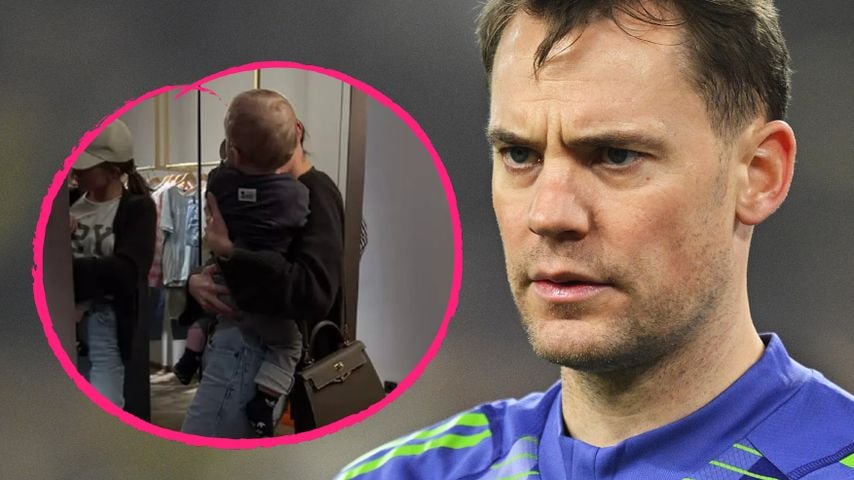 Collage: Sophia Schneiderhan mit einem Kleinkind und Manuel Neuer