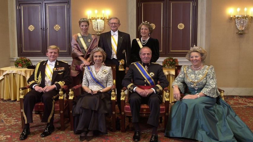 Staatsbesuch von Spanien in Holland im Oktober 2001: Prinzessin Máxima, Pieter van Vollenhoven, Prinzessin Margriet, Prinz Willem-Alexander, Königin S