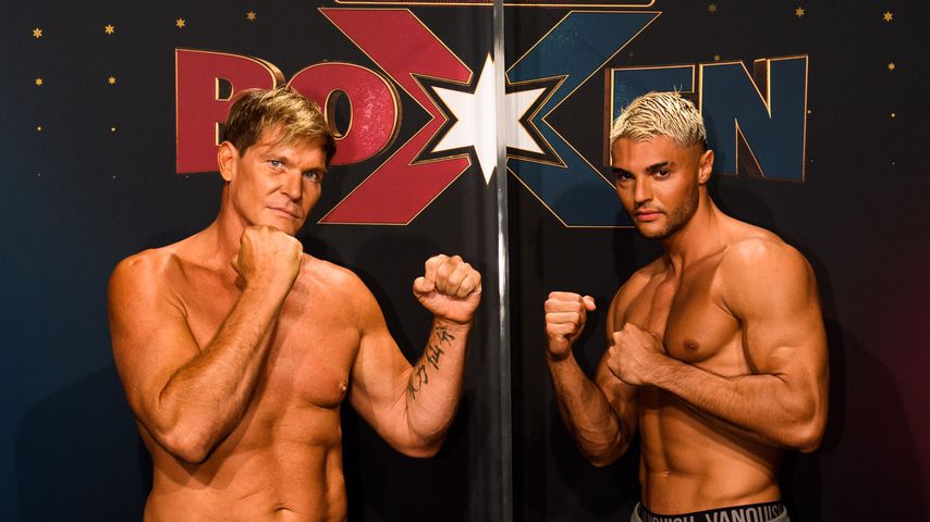 Steff Jerkel und Marcellino Kremers beim Wiegen für "Das große SAT.1 Promiboxen"