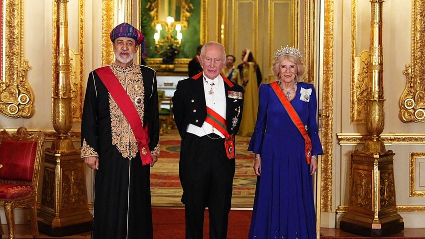 Sultan Haitham bin Tarik, König Charles III. und Königin Camilla vor dem Staatsbankett in Windsor