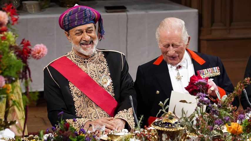 Sultan Haitham bin Tariq und König Charles III. beim Staatsbankett in Windsor Castle, Oktober 2026