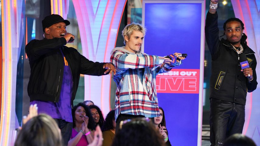 Sway, Justin Bieber und Quavo bei der Show "Fresh Out Live"