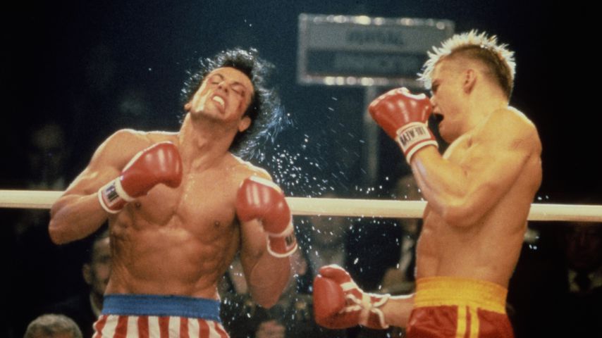 Sylvester Stallone und Dolph Lundgren bei den Dreharbeiten zu "Rocky IV" 1985
