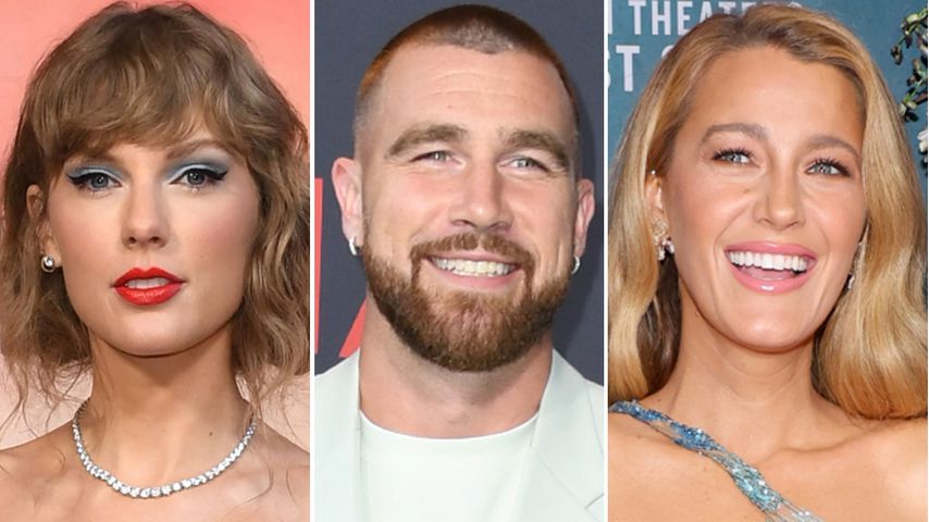Collage: Taylor Swift, Travis Kelce und Blake Lively