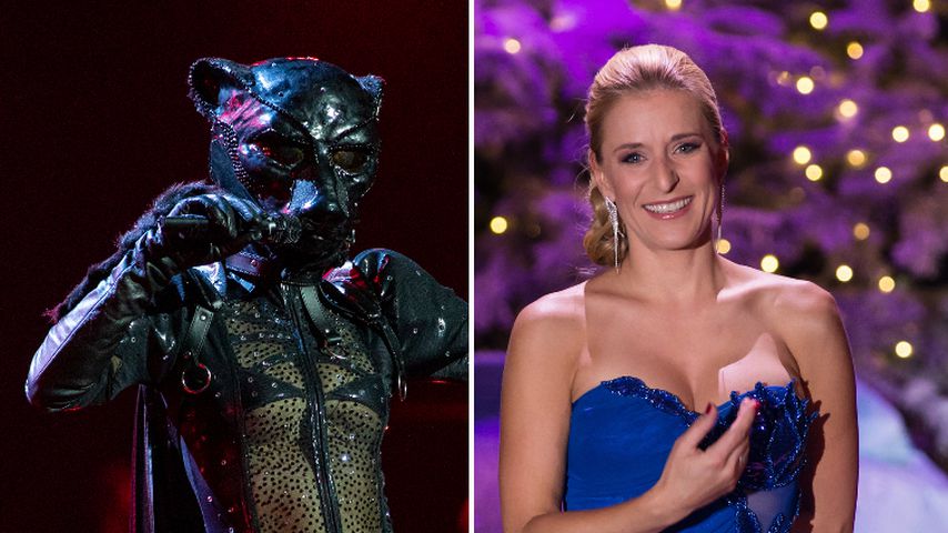 Collage: "The Masked Singer"-Panther und Stefanie Hertel