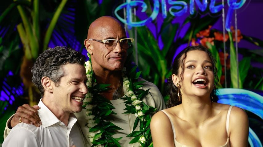 Thomas Kail, Dwayne Johnson und Catherine Lagaʻaia bei Disneys "Moana"-Special-Event im ICC Sydney Theatre