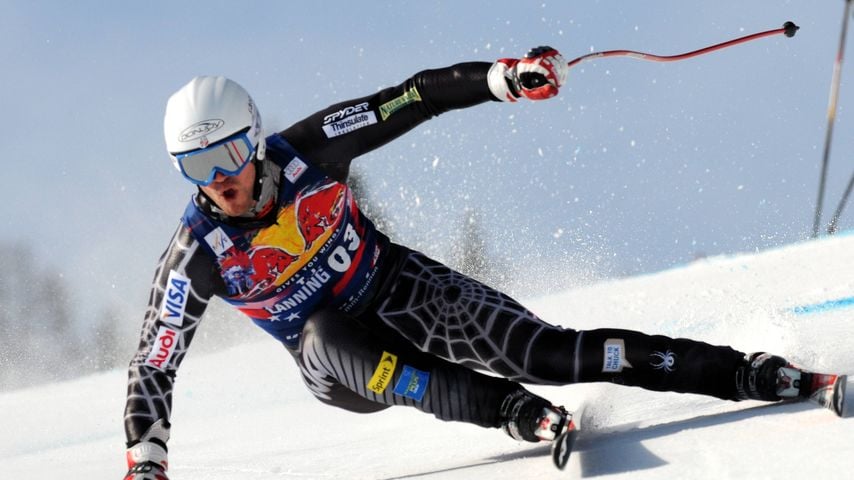 Thomas Lanning bei der Abfahrt auf der Streif in Kitzbühel im Weltcup 2008/2009