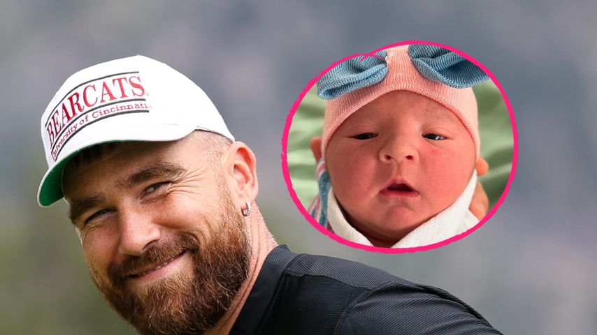 Collage: Travis Kelce und seine Nichte Finnley