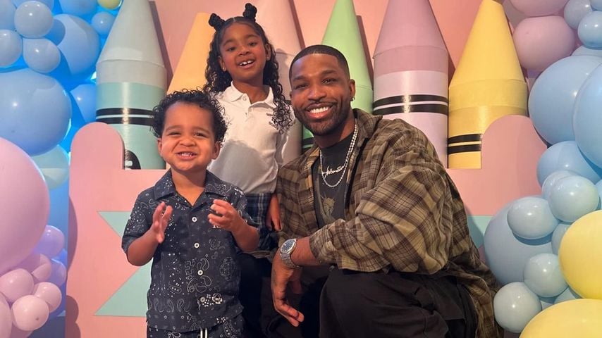 Tristan Thompson mit seinen Kids Tatum und True, August 2024