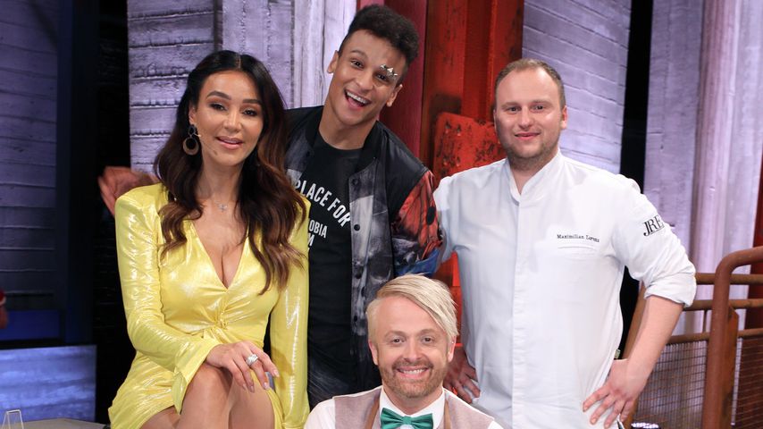 Verona Pooth, Prince Damien, Kochcoach Maximilian Lorenz und Ross Antony bei "Grill den Henssler"